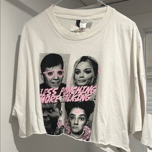 Kids White Graphic Cropped Tee with Pink Accent